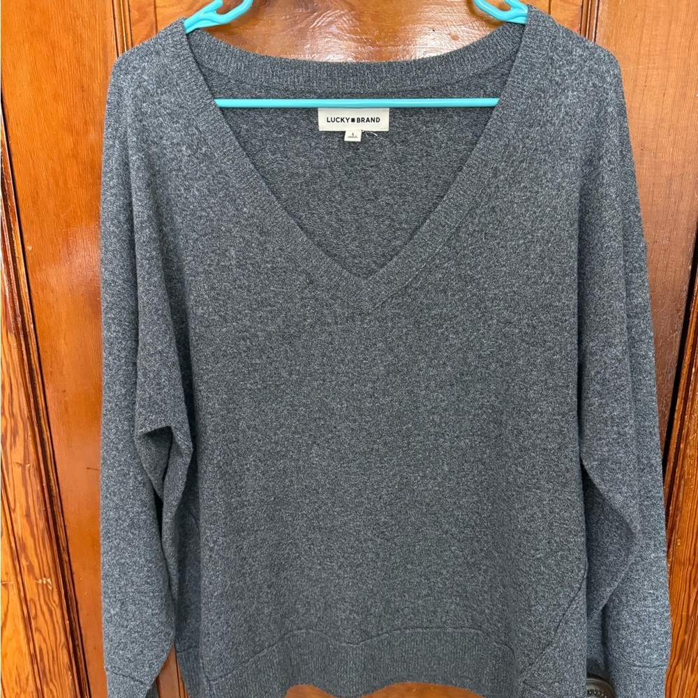 Lucky Brand Women's Charcoal V-Neck Sweater
